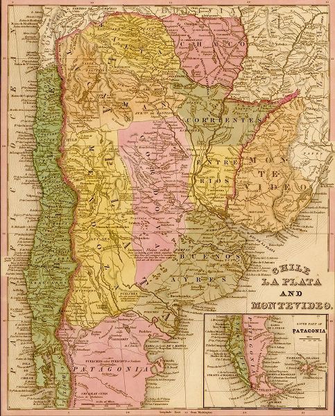 Vintage Maps 아티스트의 Chile La Plata and Montevideo 1844 작품