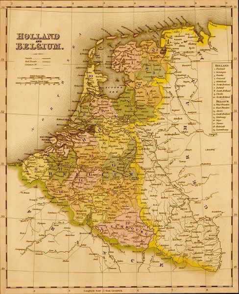 Vintage Maps 아티스트의 Holland and Belgium 1844 작품