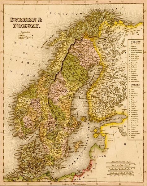 Vintage Maps 아티스트의 Sweden and Norway 1844 작품