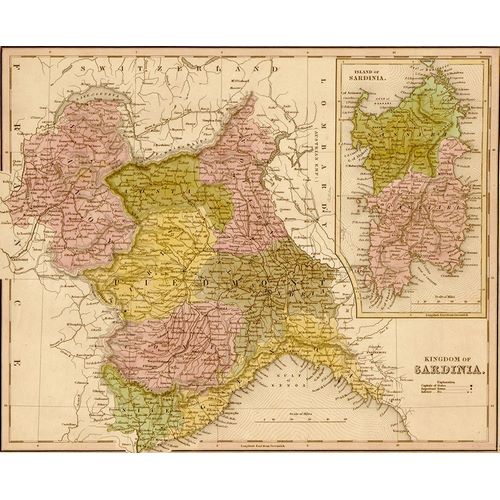Vintage Maps 아티스트의 Kingdom of Sardinia 1844 작품