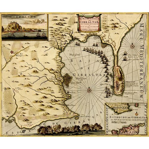 Vintage Maps 아티스트의 Straits and Defenses at Gibraltar 1700 작품