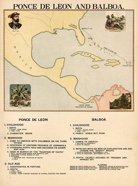 Vintage Maps 아티스트의 Ponce de Leon and Balboa 작품