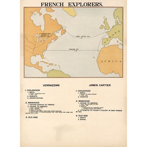 Vintage Maps 아티스트의 French Explorers Cartier and Verrazano 작품
