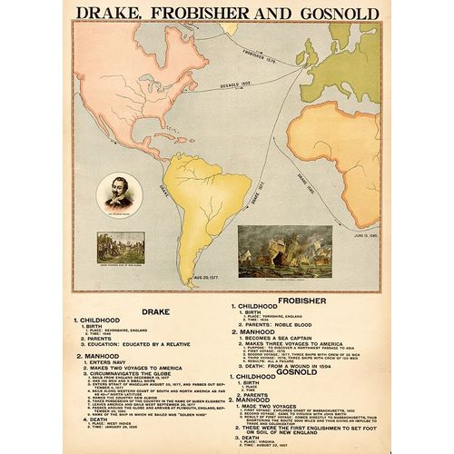 Vintage Maps 아티스트의 English Explorers Frobisher Drake and Gosnold 작품