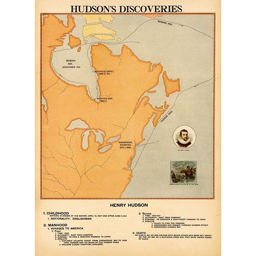 Vintage Maps 아티스트의 Henry Hudsons Discoveries 작품
