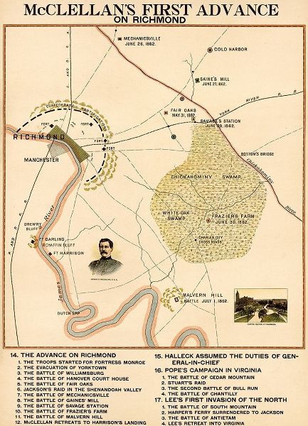 Vintage Maps 아티스트의 Civil War McClellans 1st Advance on Richmond 작품
