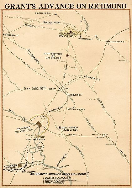 Vintage Maps 아티스트의 Civil War Grants Advance on Richmond 작품
