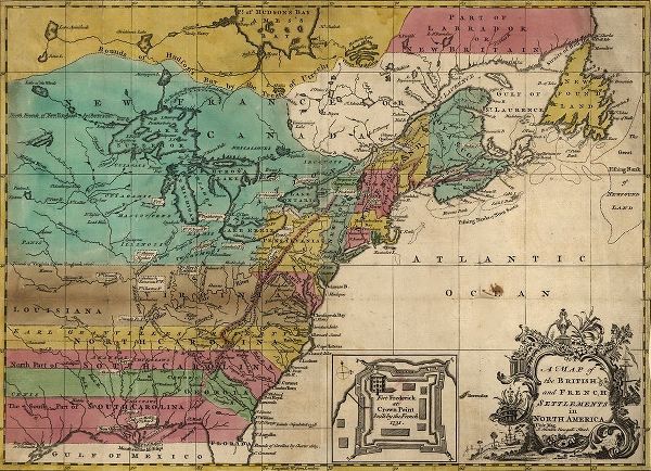 Vintage Maps 아티스트의 Map of British and French Settlements in America 1755 작품