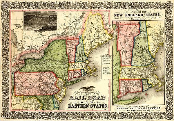 Vintage Maps 아티스트의 Railroad Map of the Eastern States and New England 1856 작품