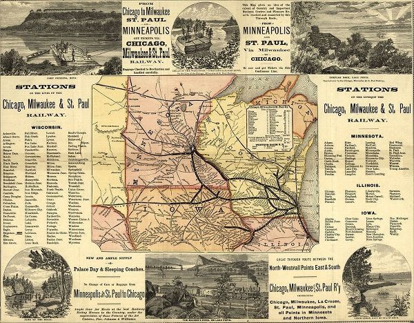 Vintage Maps 아티스트의 Chicago to Milwaukee Railroad Map 1874 작품
