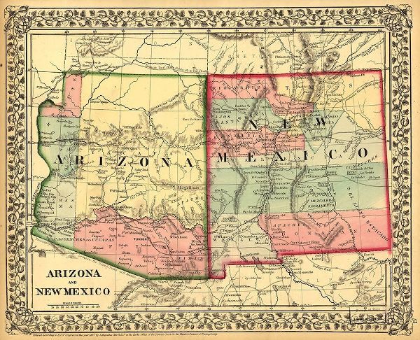 Vintage Maps 아티스트의 Arizona and New Mexico 1867 작품