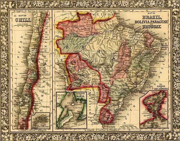 Vintage Maps 아티스트의 Brazil-Bolivia-Paraguay-Uruguay-Chili 1870 작품