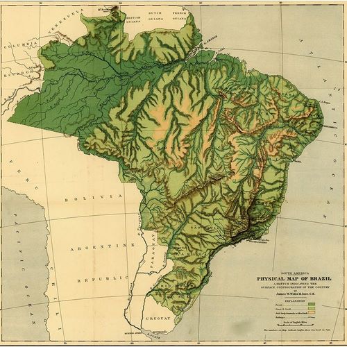 Vintage Maps 아티스트의 Physical Map of Brazil-the Amazon and Its tributaries 1886 작품