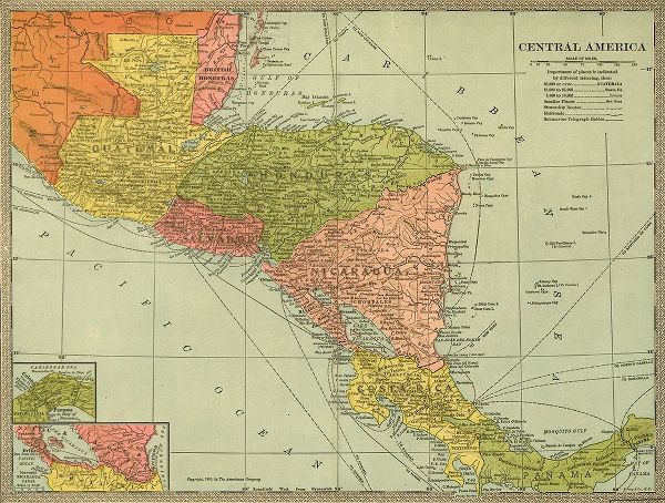 Vintage Maps 아티스트의 Panama Costa Rica Hondouras Guatamala Salvador British Honduras 1903  작품