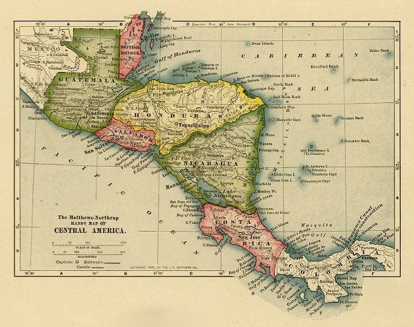 Vintage Maps 아티스트의 Panama Costa Rica Hondouras Guatamala Salvador British Honduras 1902 작품