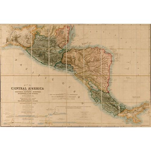 Vintage Maps 아티스트의 Topographic Map of Central America 1850 작품