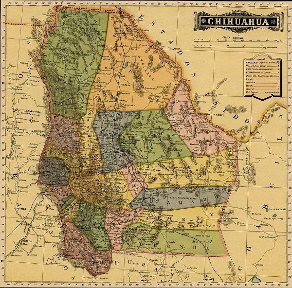 Vintage Maps 아티스트의 Chihuahua Mexico 1884 작품