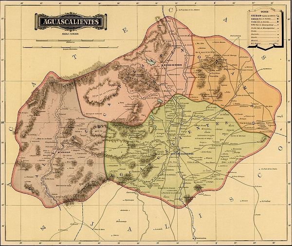 Vintage Maps 아티스트의 Aguascalientes 1844 작품