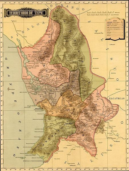 Vintage Maps 아티스트의 Terrirotrio de tepic 1844 작품