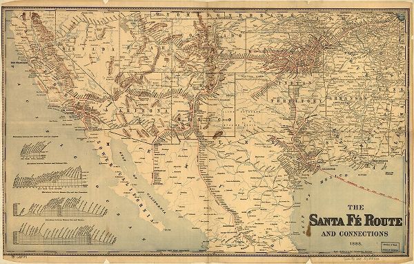 Vintage Maps 아티스트의 Sante Fe Route into Mexico 1888 작품