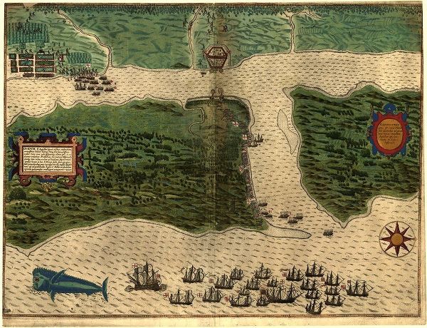 Vintage Maps 아티스트의 Sir Francis Drakes West Voyage to the West Indies Saint Augustine 1589 작품