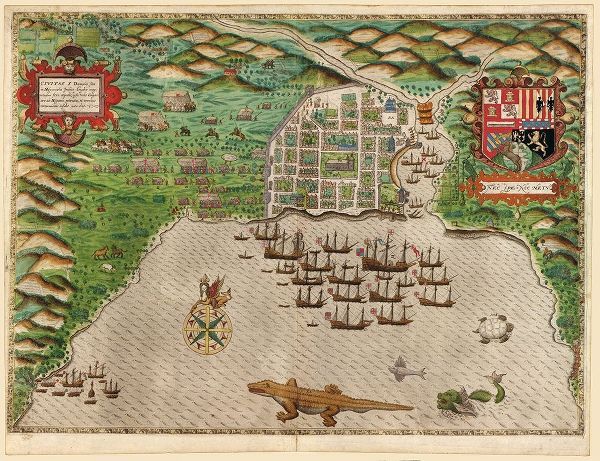 Vintage Maps 아티스트의 Sir Francis Drakes West Voyage to the West Indies Santo Domingo 1589 작품