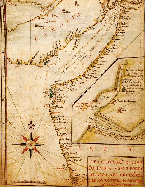 Vintage Maps 아티스트의 Portuguese Port of Goa in India 1630 작품