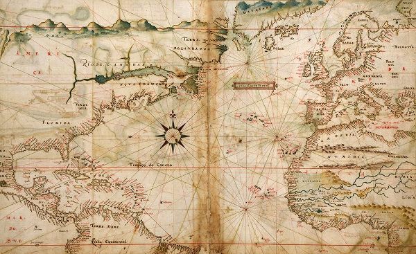 Vintage Maps 아티스트의 Portugese Navigational Map of the North Atlantic 1630 작품