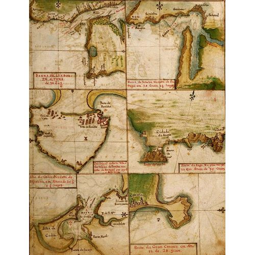 Vintage Maps 아티스트의 Portuguese Ports in Portugal and Spain 1630 작품