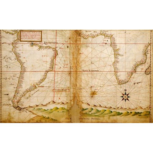 Vintage Maps 아티스트의 Portuguese Navigational Map of the South Atlantic 1630 작품