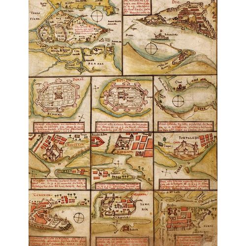 Vintage Maps 아티스트의 Portuguese map of Fortified Cities on the Coast of Africa and India 1630 작품