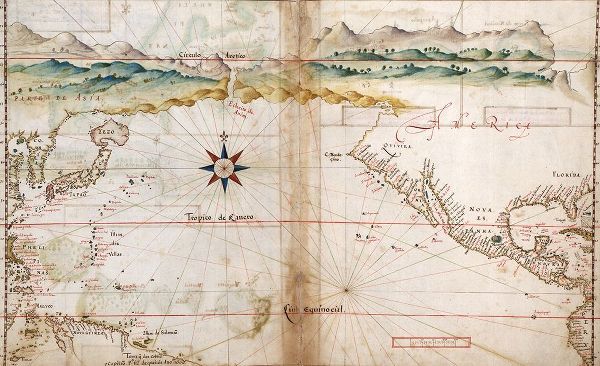 Vintage Maps 아티스트의 Portuguese map of the North Pacific 1630 작품
