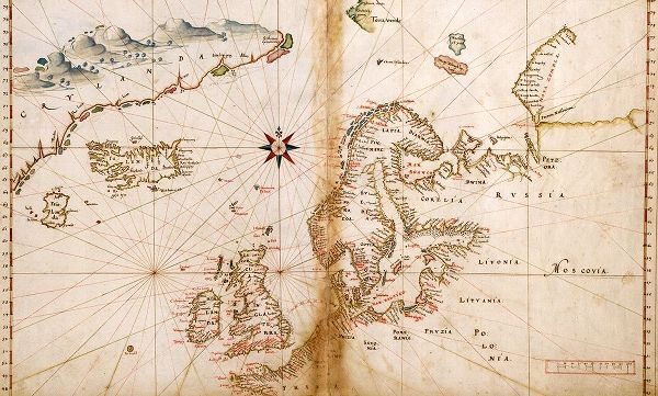 Vintage Maps 아티스트의 Portuguese Map of Northern Europe and Scandinavia 1630 작품