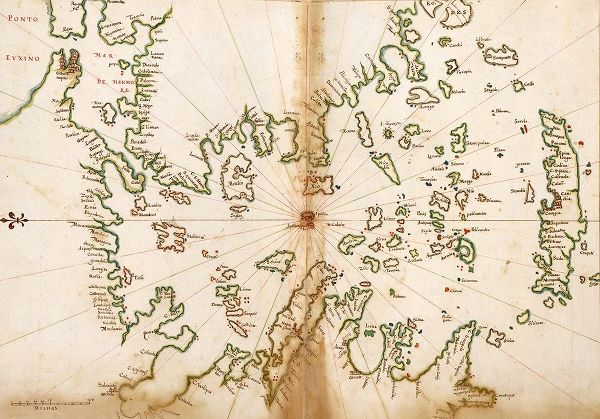 Vintage Maps 아티스트의 Portuguese map of Greece and The Agean Sea 1630 작품