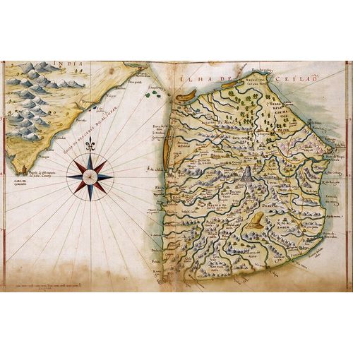 Vintage Maps 아티스트의 Portuguese map of Ceylon and India 1630 작품