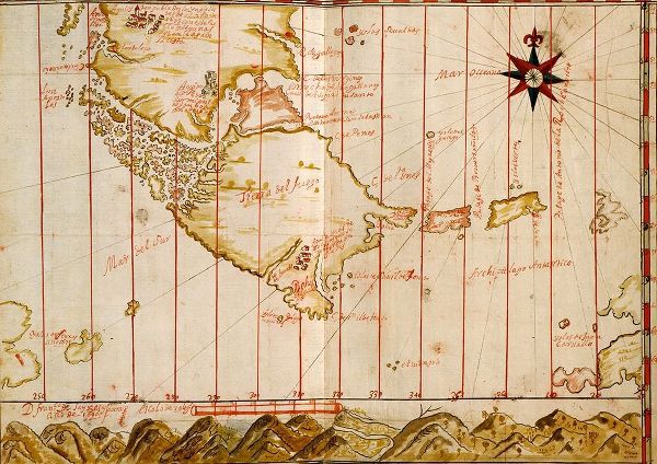 Vintage Maps 아티스트의 Portuguese map of the Straits of Megellan 1630 작품