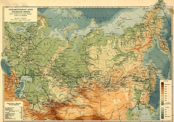 Vintage Maps 아티스트의 Elevation Map of Russia 1912 작품