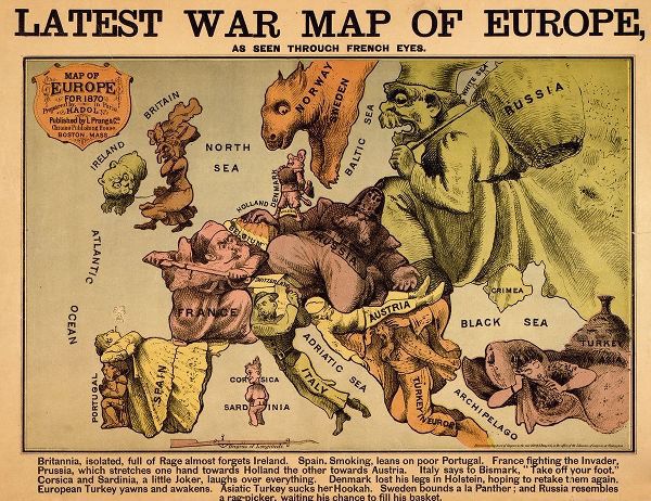 Vintage Maps 아티스트의 Anthropomorphic Map of Europe 1870 Political 작품