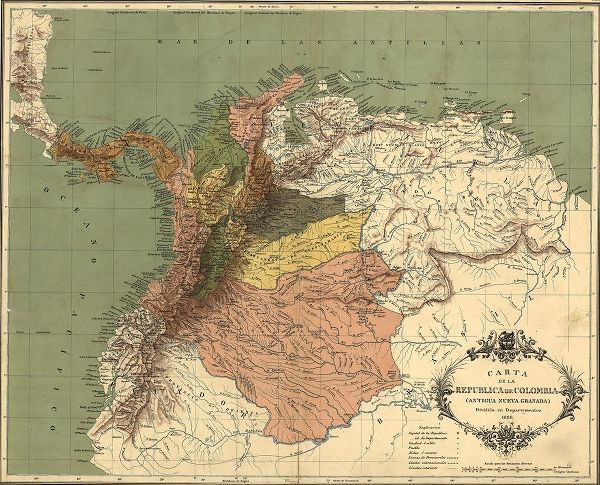 Vintage Maps 아티스트의 Map of the Republic of Colombia 1886 작품