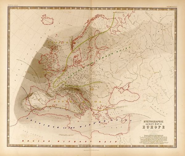 Vintage Maps 아티스트의 Hyetograph or Rainfall totals for Europe 작품