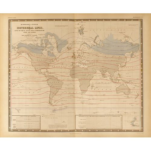 Vintage Maps 아티스트의 Mean Temperature Across the Globe Isothermal Lines 작품