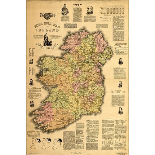 Vintage Maps 아티스트의 Home Rule Map of Ireland 1893 작품