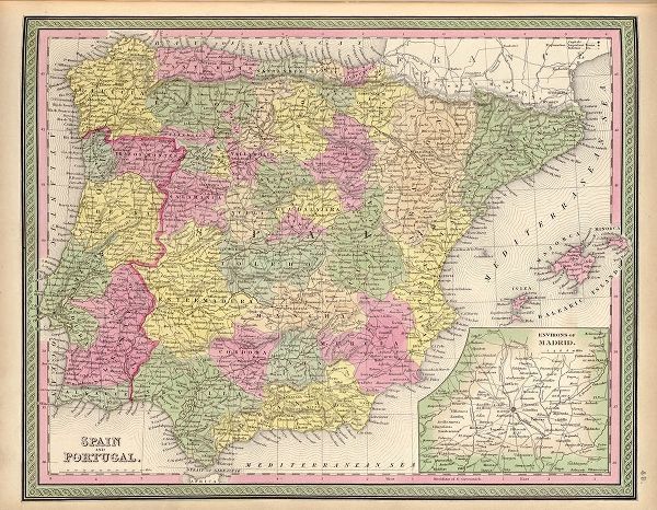Vintage Maps 아티스트의 Spain and Portugal 1849 작품