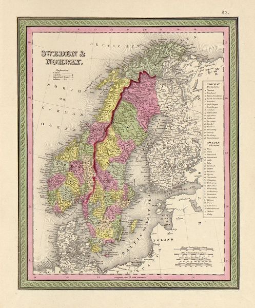 Vintage Maps 아티스트의 Sweden and Norway 1849 작품
