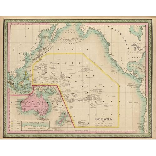 Vintage Maps 아티스트의 Oceania and The Pacific Ocean 1849 작품