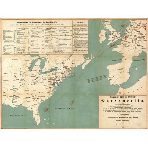 Vintage Maps 아티스트의 Immigration to North America 1853 작품