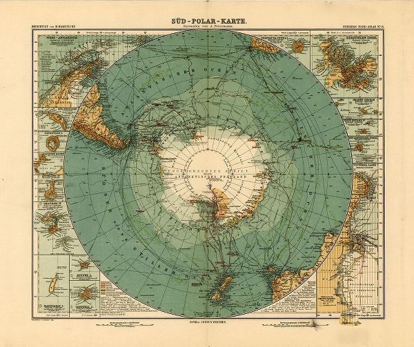 Vintage Maps 아티스트의 Map of the South Pole Antarctica 1912 작품