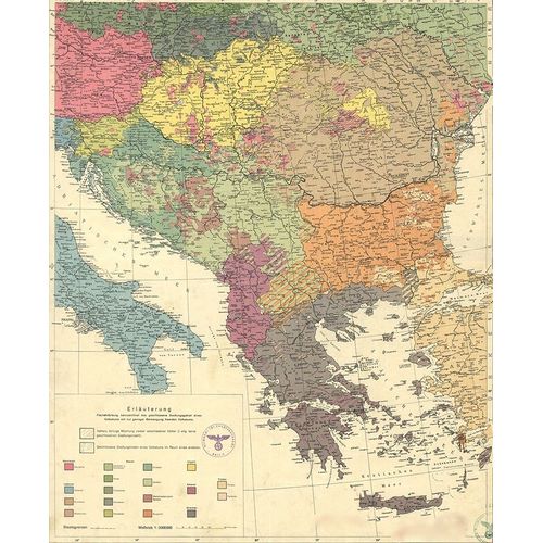 Vintage Maps 아티스트의 Peoples of the Balkans and Danube Area 1940 작품