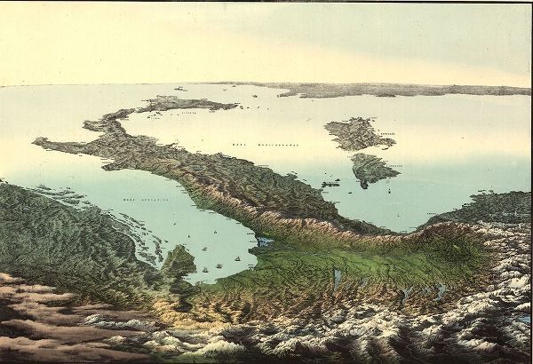 Vintage Maps 아티스트의 Pictorial aerial map of the Italian Peninsula and Sicily 1800 작품