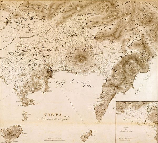 Vintage Maps 아티스트의 Naples Region with Vesuvius Italy 1828 작품